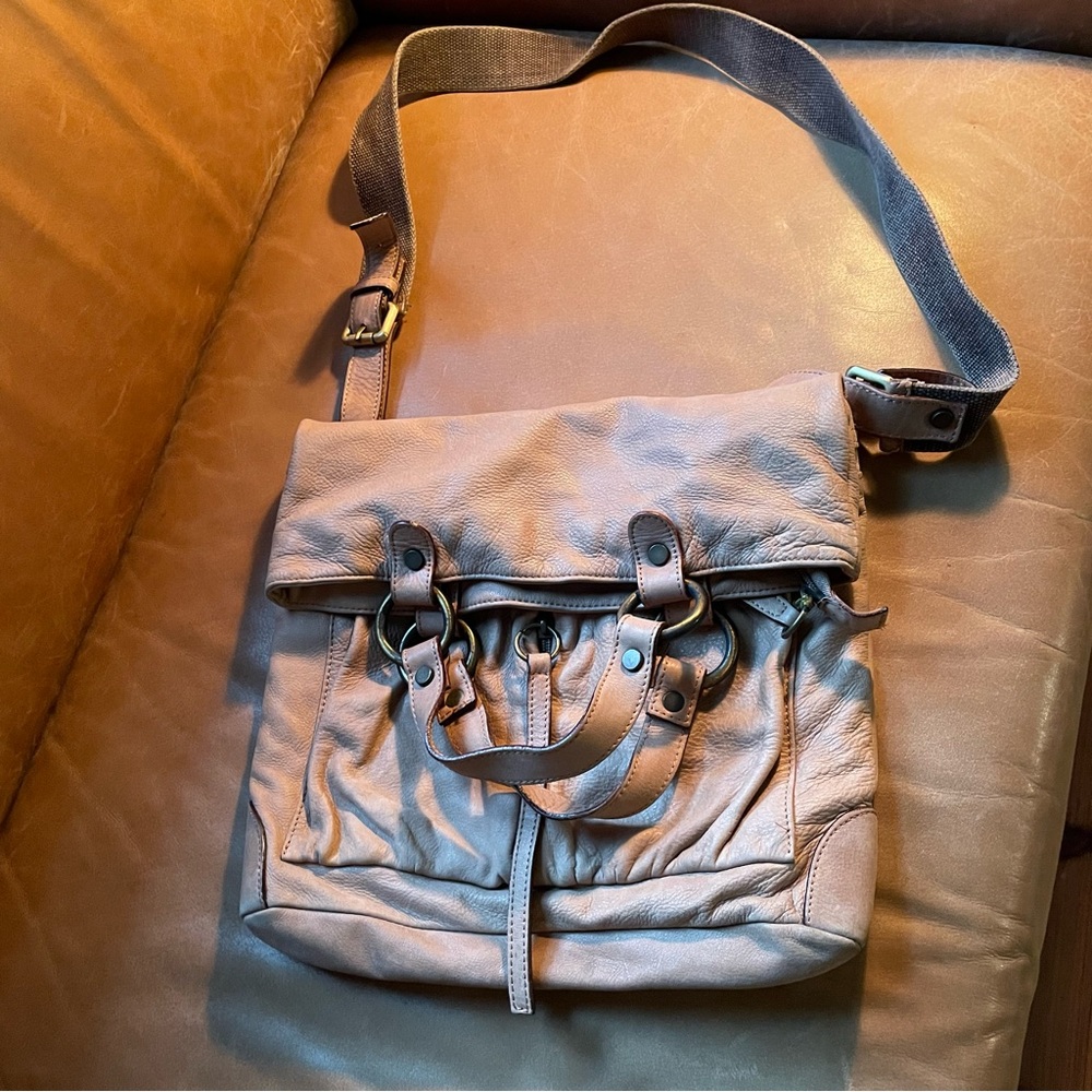 Pulicati light brown tan convertible foldover leather bag made Italy crossbody